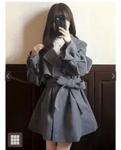 GRL 襟2Wayリボンベルト付きフェイクウールトレンチコート kz568