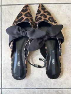 ZARA ヒョウ柄 ポインテッドトゥミュール