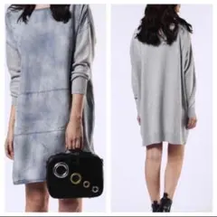 DIESEL デニム切り替えニット長袖ワンピース XXSサイズ