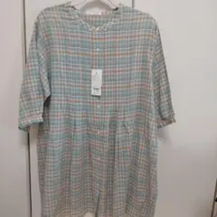新品□セルフサービス　チェック　サラッとふんわり　チュニック　綿　五分袖　L〜のサムネイル