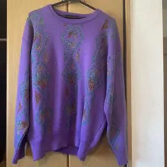 紫色 ダイヤモンド柄 セーター 長袖