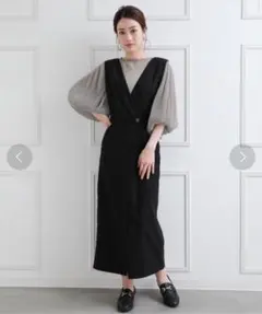 2WAYフロントスリット ジャンスカ ジャンパースカート ブラック M