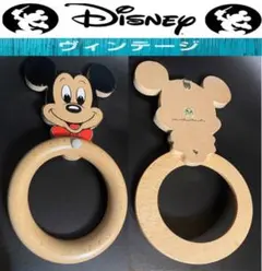 希少80’sヴィンテージMickey 昭和レトロ木製WOODタオルホルダー