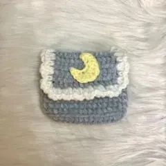 月 ポーチ ケース ライトブルー 編み物 かぎ針編み かぎ編み ハンドメイド