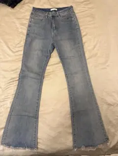 フレアデニム ブーツカット ハイウエスト 美脚 薄色デニム