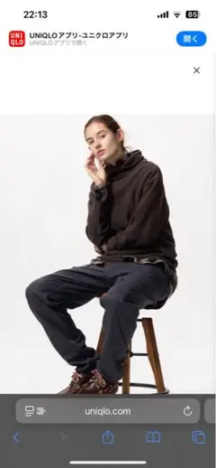 UNIQLO ダークブラウン ソフトニットフリースリブハイネックT