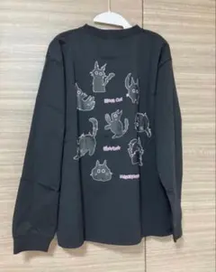 猫イラスト　ロングTシャツ　長袖Tシャツ　ブラック　黒　黒猫
