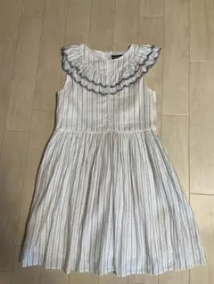 【美品】BeBe ストライプ フリル ノースリーブ ワンピース 140cm