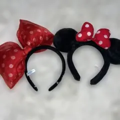 ミニーマウス カチューシャ 赤い水玉リボン
