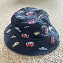 キッズ 日よけ付きハット くるま刺繍 ネイビーのサムネイル