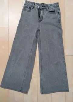 グレー ワイドレッグ デニムパンツ