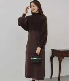 BLUEEAST シャギーニット＆ノースリニットワンピース セットアップブラウン