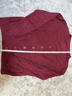 バーガンディ 長袖カーディガン 6ボタン