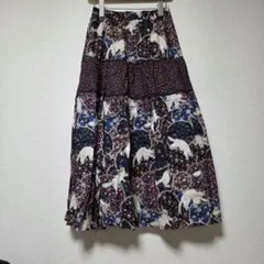 スカラー　白猫花柄ティアードスカート