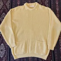 80s ヴィンテージ ニット ポケット付き イエロー 古着 セーター アクリル