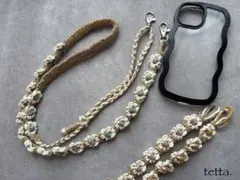 ハンドメイド　マクラメ　お花　スマホショルダー　ストラップ