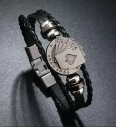 メンズ 織り牛革レザーブレスレット トランプビーズデザイン