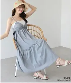 ブルー 無地　キャミワンピース Mサイズ