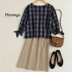✨★【Honeys/ハニーズ】ネイビー系チェック 長袖トップス　カットソー★✨