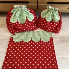 いちごお弁当袋ランチマットコップ袋3点セット入園入学ハンドメイド女の子