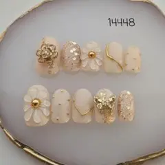 普通郵便　最終お値下げ　ベージュ系ぷっくりフラワーデザインネイルチップ　蝶々　花