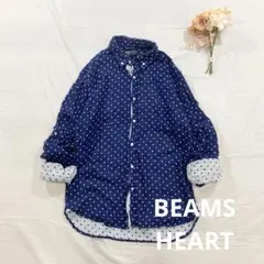 ビームスハート 長袖ドットシャツ ガーゼ ボタンダウン ブルーM