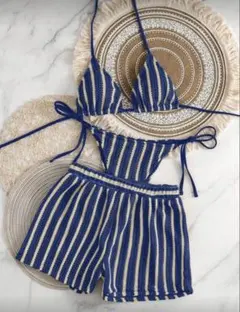 ロイヤルブルー ストライプ セパレート水着