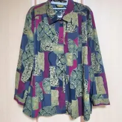 【秋服】幾何学模様 総柄 ボタニカル 長袖シャツ