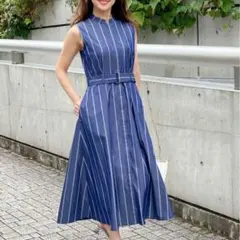 美品 有村架純着用 エムプルミエ ノースリーブ ストライプ シャツワンピースのサムネイル