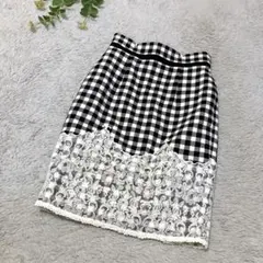 AQUWEISER-RICHE　タイトスカート　格子柄　レース　白黒　ＸＳ