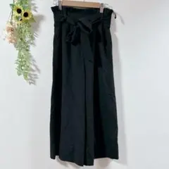 【c2422】レディース　ワイドパンツ　リボン　ブラック　ウエストゴム