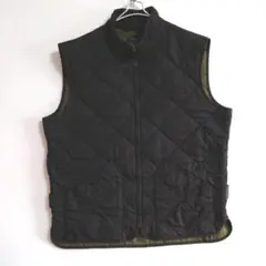 A529　J.CREW　キルティングベスト　M　黒灰　緑　US古着