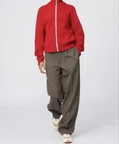 ユニクロC タックワイドテーパードパンツ ブラウン S