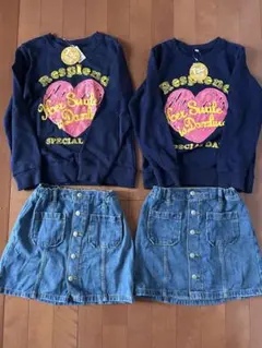 女の子まとめ売り4点 トレーナー140 GUデニムスカート130 双子コーデ