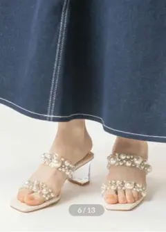 RANDA ランダ❤パール×スタッズクリアミュールサンダルのサムネイル