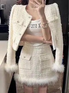 GRL フェザーツイードジャケット×スカートセットアップ[pm634]