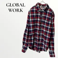 グローバルワーク チェック柄シャツ Sサイズ カジュアル ネイビー メンズ 春夏