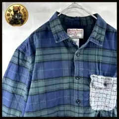 Harris Tweed graniph チェックシャツ L 古着 異素材ポッケのサムネイル