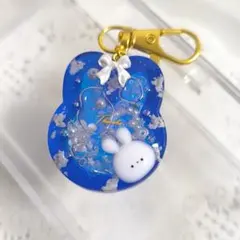 再販△】レジン ヘアゴム 花モチーフと猫ちゃん ミルキーブルー◡̈