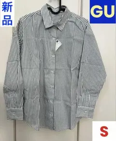 新品 未使用 GU 2WAYストライプ オーバーサイズ シャツ S ブラック