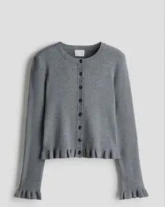 h&m リブニットカーディガン フリル グレー　XS