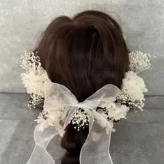 卒業式　結婚式　成人式　髪飾り　白かすみ草×紫陽花 プリザーブドフラワー