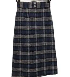 【新品】タグなし　ネイビー系チェック タイトスカート　Lサイズ相当