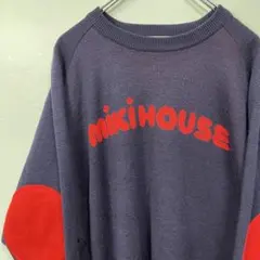 90s mikihouse レザー　エルボーパッチ　ニットスウェットトレーナーのサムネイル