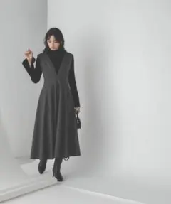 【美品】ナチュラルビューティーベーシック＊Vネックフレアジャンスカ