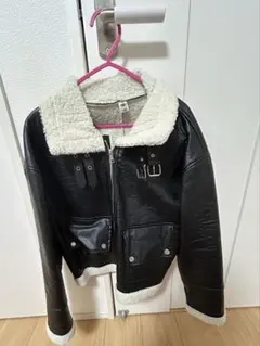 シェルパ襟付きブラックレザージャケット Mサイズ
