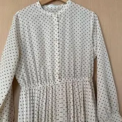 【アメリカンホリック】アイボリー　水玉　プリーツ　ロングワンピース　Lサイズ