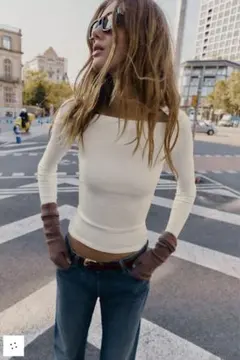 ZARA リブ地ロングスリーブTシャツ