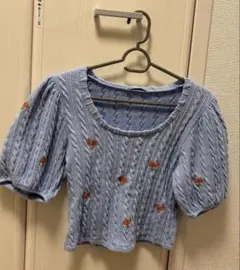 ZARA ライトブルー ケーブル編み 半袖ニット