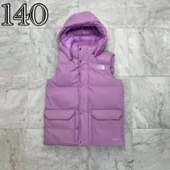 大人気　ノースフェイス　ダウンベスト　キッズ　140　パープル　ロゴ　フード
